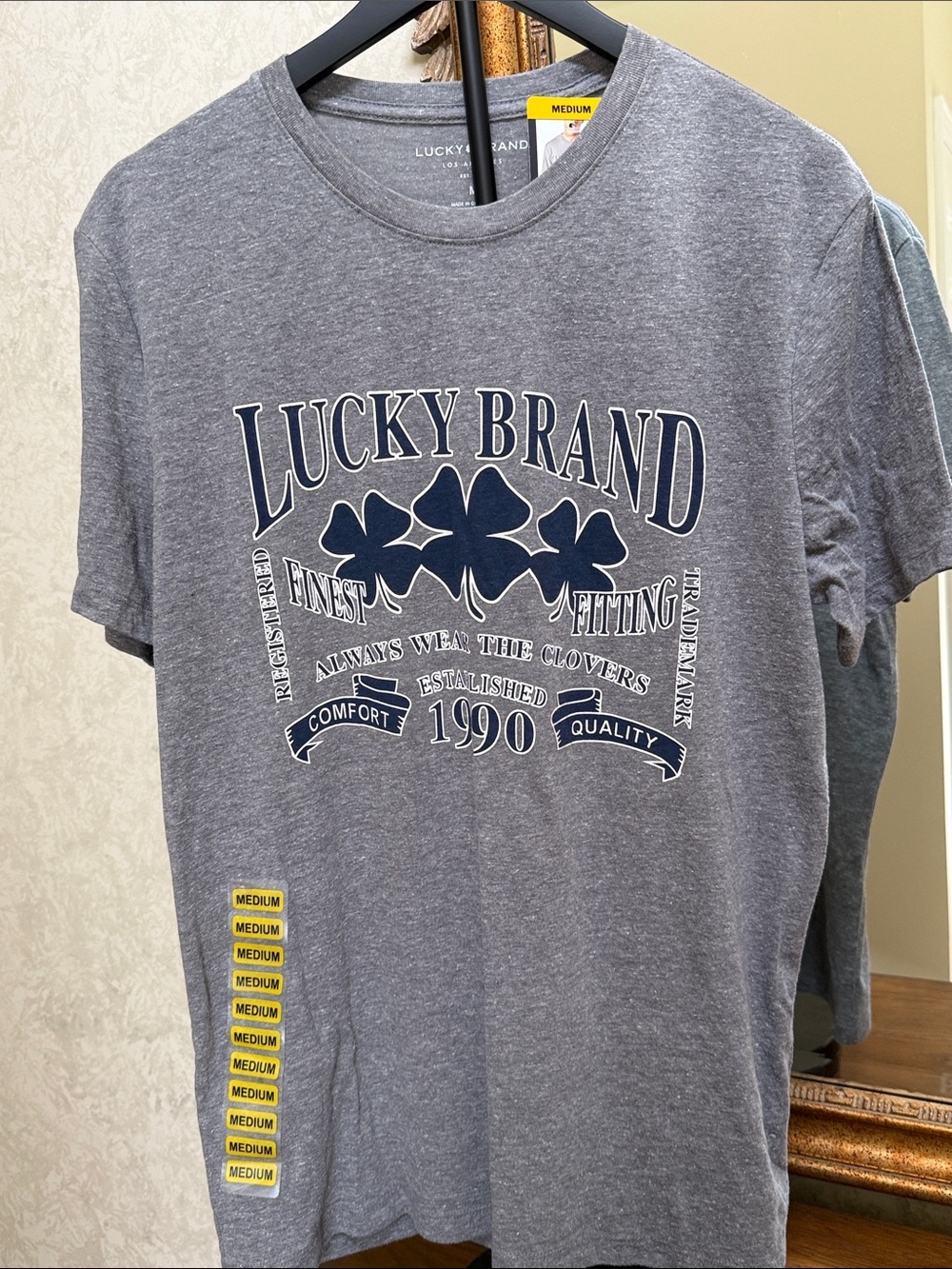 Lucky Brand Gray Short Sleeve Graphic Tee with Navy Print. Size M. - Picture 6 of 7